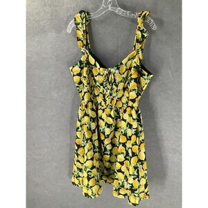 Betsey Johnson Dress‎ Women 16 Black Yellow Lemon Print Retro Mini Peasant